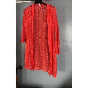 Pretty Young Thing open duster / cardigan long length orange lace size Large